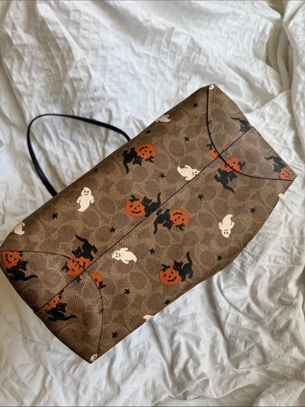 Coach Brown Canvas Tote with Halloween Pumpkin & Ghost Print